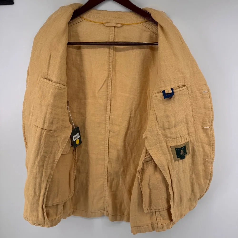 Robert Talbott Mens 100% Linen Unstructured Blazer Butter Yellow 3-Button Size M